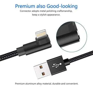 Extra Long Durable Charging Cable, 3 Pack 10ft USB A to 90 Degree Aluminum Alloy Charging Cord Compatible with iPhone 13/12/11/Pro/Xs Max/XS/XR/7/7Plus/X/8/8Plus/6S/6S Plus/SE (Black, 10ft)