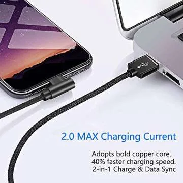Extra Long Durable Charging Cable, 3 Pack 10ft USB A to 90 Degree Aluminum Alloy Charging Cord Compatible with iPhone 13/12/11/Pro/Xs Max/XS/XR/7/7Plus/X/8/8Plus/6S/6S Plus/SE (Black, 10ft)