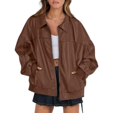 ANRABESS Women's Oversized Faux Suede Leather Jacket - Trendy Motorcycle Coat for Fall 2024