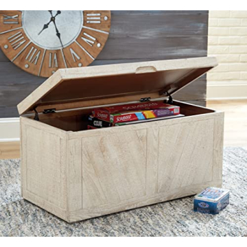 Ryker Modern Rustic Storage Trunk Coffee Table in Whitewash