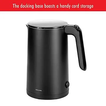 ZWILLING Enfinigy Cool Touch 1.5-Liter Electric Kettle, Cordless Tea Kettle & Hot Water, Black