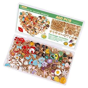 460Pcs Charms for Jewelry Making, Assorted Wholesale Mixed Color Plated Bracelet Charms, Pendants Ea...