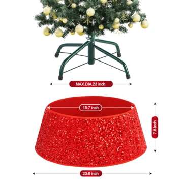 TomteNisse Christmas Tree Collar,23.6 Inch Sequin Christmas Tree Base Covers,Foldable Round Xmas Tre...