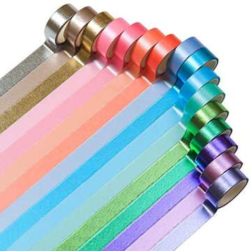 MPOPUUL Colored Decorative Washi Tape Set - 16 Rolls Gold Foil Macaron Colors Masking Tape, Cute Rai...