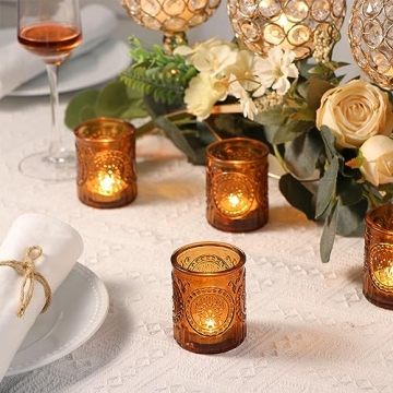Simeitol Vintage Amber Votive Candle Holders for Events