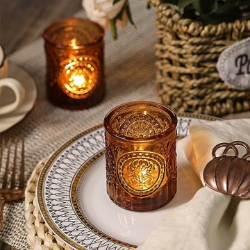 Simeitol Vintage Amber Votive Candle Holders for Events