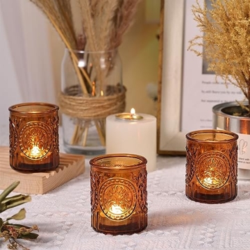 Simeitol Vintage Amber Votive Candle Holders for Events