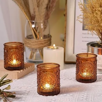 Simeitol Vintage Amber Votive Candle Holders for Events