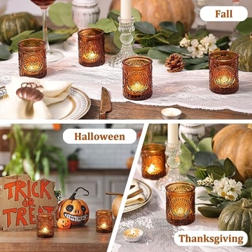 Simeitol Vintage Amber Votive Candle Holders for Events