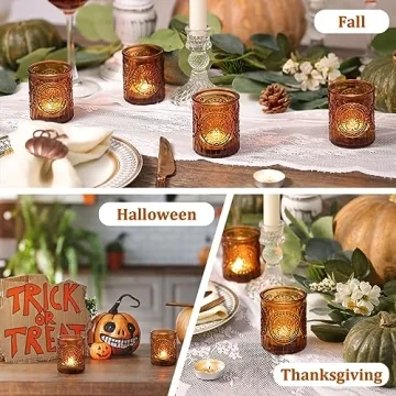 Simeitol Vintage Amber Votive Candle Holders for Events