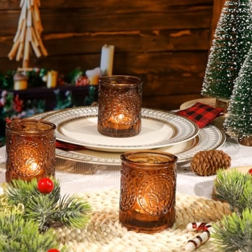 Simeitol Vintage Amber Votive Candle Holders for Events