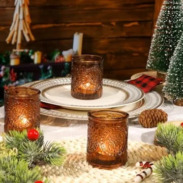 Simeitol Vintage Amber Votive Candle Holders for Events