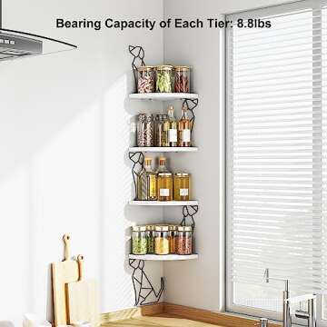 Alsonerbay White Corner Shelf Wall Mount, 4 Tier Floating Shelves for Wall Storage, Rustic Wall Shelves Wood Shelves for Bedroom, Living Room, Bathroom, Entryway, Garage (Dog Shaped)