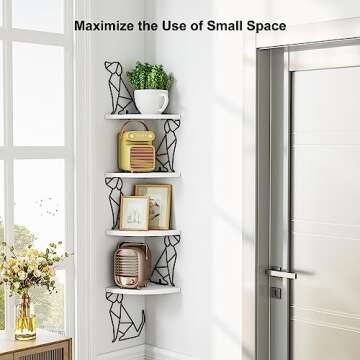 Alsonerbay White Corner Shelf Wall Mount, 4 Tier Floating Shelves for Wall Storage, Rustic Wall Shelves Wood Shelves for Bedroom, Living Room, Bathroom, Entryway, Garage (Dog Shaped)