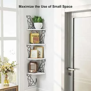 Alsonerbay White Corner Shelf Wall Mount, 4 Tier Floating Shelves for Wall Storage, Rustic Wall Shelves Wood Shelves for Bedroom, Living Room, Bathroom, Entryway, Garage (Dog Shaped)