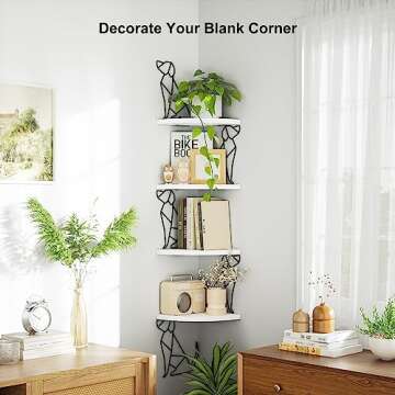 Alsonerbay White Corner Shelf Wall Mount, 4 Tier Floating Shelves for Wall Storage, Rustic Wall Shelves Wood Shelves for Bedroom, Living Room, Bathroom, Entryway, Garage (Dog Shaped)