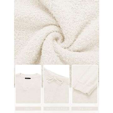 MEROKEETY Women's 2 Piece Outfits Fuzzy Fleece Pajama Set Long Sleeve Top Wide Leg Pants Loungewear,Beige,L