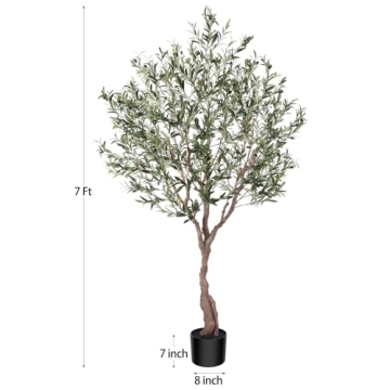 LOMANTO 7Ft Artificial Olive Tree Realistic Home Office Decor