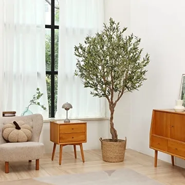LOMANTO 7Ft Artificial Olive Tree Realistic Home Office Decor