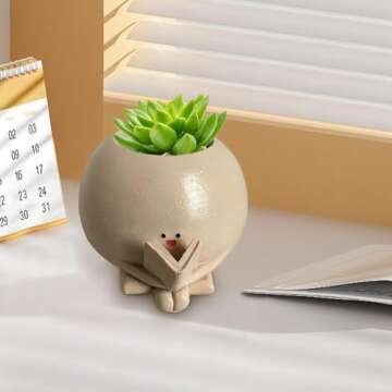 WT WINGTENG Cute Plant Pots Succulent Planters for Indoor Plants, Funny Resin Small Flowerpot Readin...