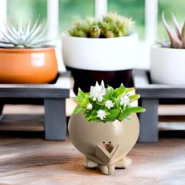 WT WINGTENG Cute Plant Pots Succulent Planters for Indoor Plants, Funny Resin Small Flowerpot Reading Books Shape, Unique Planter Home Decor for Mother Lovers Idea