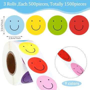 1500 Pieces Happy Smile Face Decal Small Happy Face Decal Mini Motivational Stickers Colorful Incent...