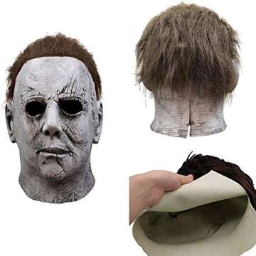 TCCMEIR Michael Myers Mask,Halloween Horror Scary Face Latex Mask for Men Women Adult.Grey