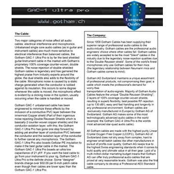 6 Foot - Gotham GAC-1 Ultra Pro - Premium Low-Cap (21 pf/F) Guitar Bass Instrument Cable w/Neutrik Gold Straight to Angled (Silent Plug) ¼ inch (6.35mm) TS Plugs - Custom Made by WORLDS BEST CABLES