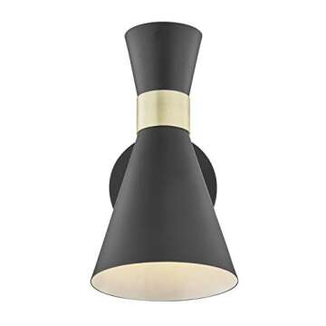 Light Society LS-W305-BK Beaker Wall Sconce in Matte Black with Swivel Arm and Brass Details, Modern Mid-Century Retro Style Lighting