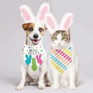 Easter Dog Bandanas, Reversible Easter Eggs Design 2 Pack, Happy Easter Holiday Puppy Dual-Layer Dog Kerchief Gifts (05)