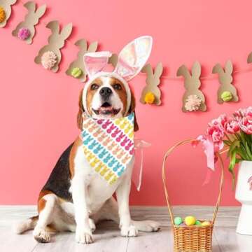 Easter Dog Bandanas, Reversible Easter Eggs Design 2 Pack, Happy Easter Holiday Puppy Dual-Layer Dog Kerchief Gifts (05)