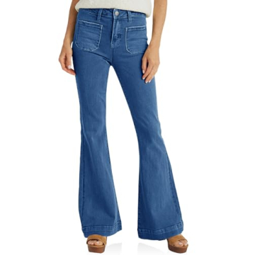 Cicy Bell Women's High Waisted Flare Jeans Stretch Bell Bottom Wide Leg Denim Pants Navy