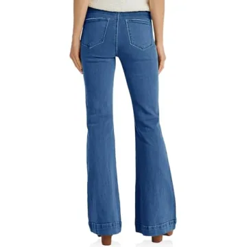 Cicy Bell Women's High Waisted Flare Jeans Stretch Bell Bottom Wide Leg Denim Pants Navy
