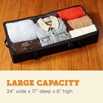 storageLAB Under Bed Storage Containers, Closet Organizers and Storage Bins, 2 Pack Underbed Clothes Storage Organizer with Sturdy Handles for use Under the Bed, End of Bed, Bed Accessories, Comforter
