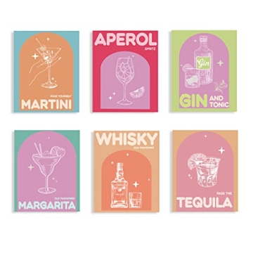 Modern Wine Bottle Canvas Wall Art - Set of 6 Unframed Prints