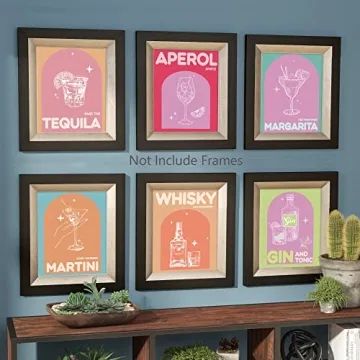 Modern Wine Bottle Canvas Wall Art - Set of 6 Unframed Prints