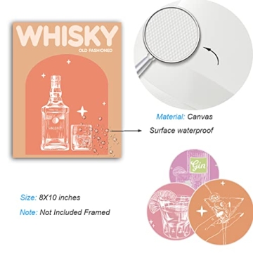 Modern Wine Bottle Canvas Wall Art - Set of 6 Unframed Prints