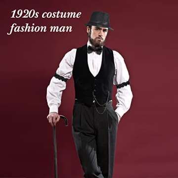Hercicy 1920s Men's Costume Accessories Set, Gangster Vest Hat Suspenders 20s Outfit Clothing for Men 1920s (Black,X-Large)