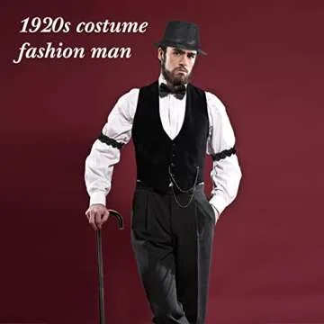Hercicy 1920s Men's Costume Accessories Set, Gangster Vest Hat Suspenders 20s Outfit Clothing for Men 1920s (Black,X-Large)