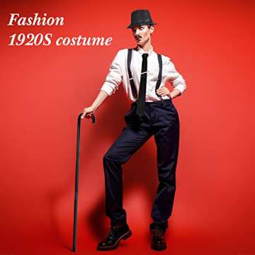 Hercicy 1920s Men's Costume Accessories Set, Gangster Vest Hat Suspenders 20s Outfit Clothing for Men 1920s (Black,X-Large)