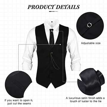 Hercicy 1920s Men's Costume Accessories Set, Gangster Vest Hat Suspenders 20s Outfit Clothing for Men 1920s (Black,X-Large)