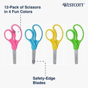 Durable Kids Safety Scissors – Pack of 12, Assorted Colors
