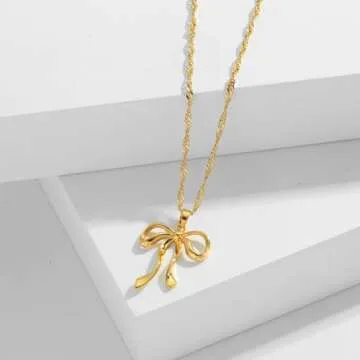 Gold Bow Necklace - Elegant Gold Plated Jewelry for Women