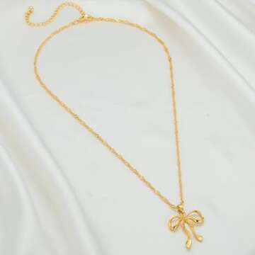 Gold Bow Necklace - Elegant Gold Plated Jewelry for Women