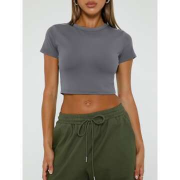 WYNNQUE Womens Crop Tops Cute Summer Scoop Neck Basic Tees Slim Fit Trendy Short Sleeve T Shirts for...