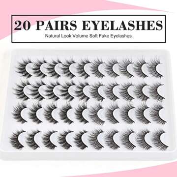 MAANGE Eyelashes Soft 20 Pairs Reusable 3D Faux Mink Lashes Handmade Mixed 4 Styles Natural Dramatic False Eyelashes Fluffy Wispy Fake Eyelashes Set Multipack