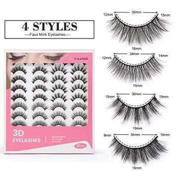 MAANGE Eyelashes Soft 20 Pairs Reusable 3D Faux Mink Lashes Handmade Mixed 4 Styles Natural Dramatic False Eyelashes Fluffy Wispy Fake Eyelashes Set Multipack