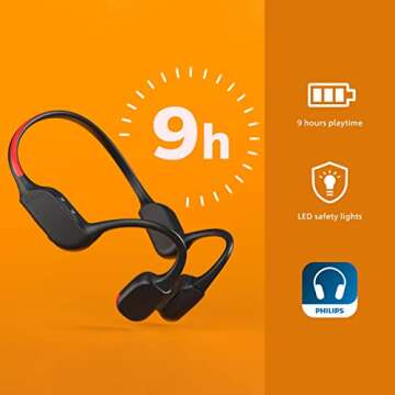 PHILIPS A7607 Bone Conduction Headphones,Wireless Bluetooth Open-Ear Headphones Sound,AI mics,Noise Reduction,9-Hour Battery,Fast Charging,LED Safety Lights,IP66,App Control,Black