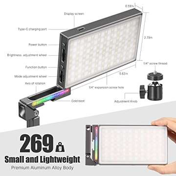 ULANZI RGB Video Light, R70 LED Camera Light Panel Built-in 5000mAh Rechargeable Battery, CRI≥95 2700-8500K Dimmable Photography Lighting 360 Full Color 20 Light Effects Support Magnetic Attraction