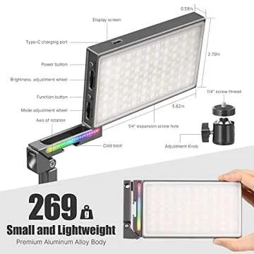 ULANZI RGB Video Light, R70 LED Camera Light Panel Built-in 5000mAh Rechargeable Battery, CRI≥95 2700-8500K Dimmable Photography Lighting 360 Full Color 20 Light Effects Support Magnetic Attraction